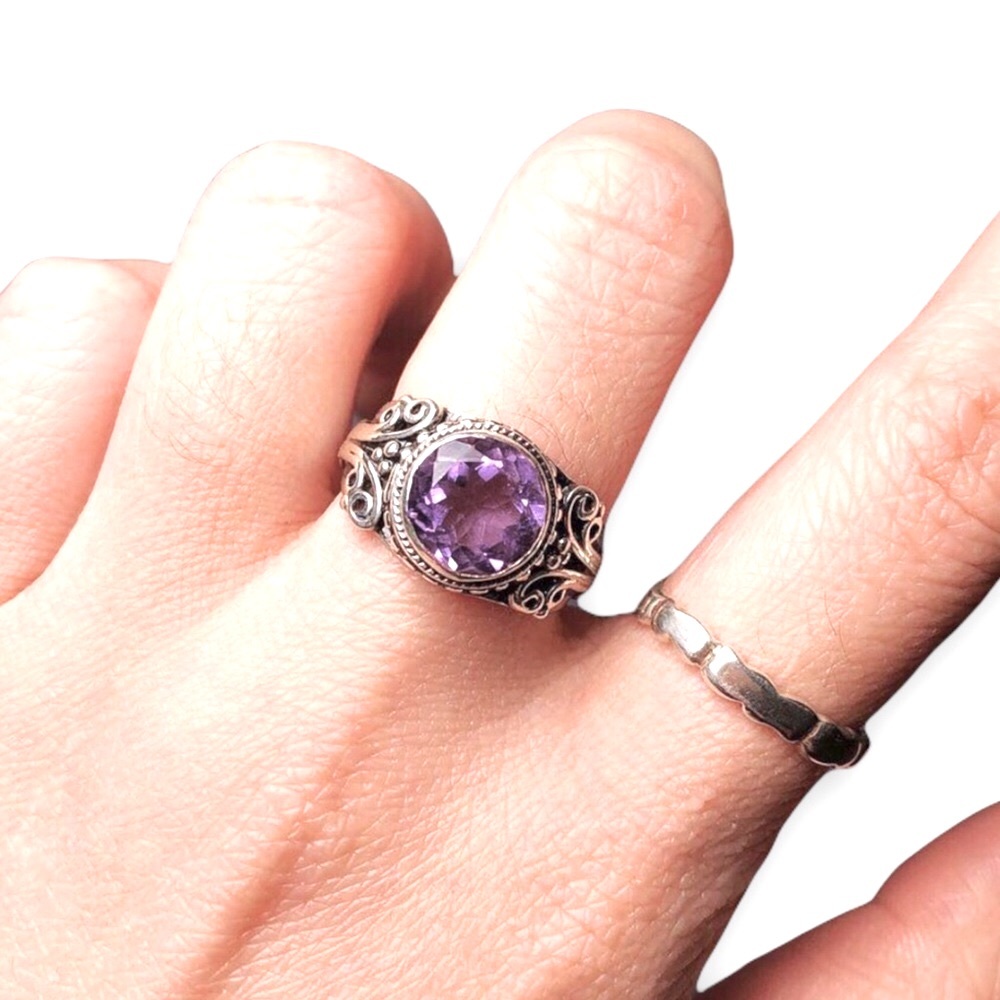 Sterling silver 925 scroll amethyst stone ring
